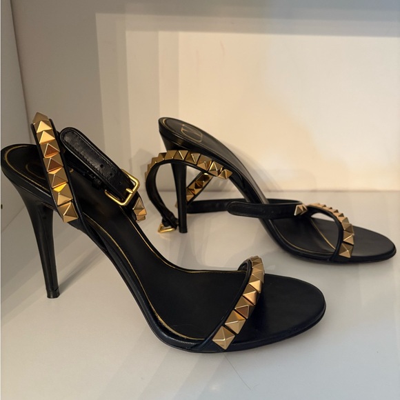 Valentino Elegant Black and Gold Studded Women\'s Heels sandals